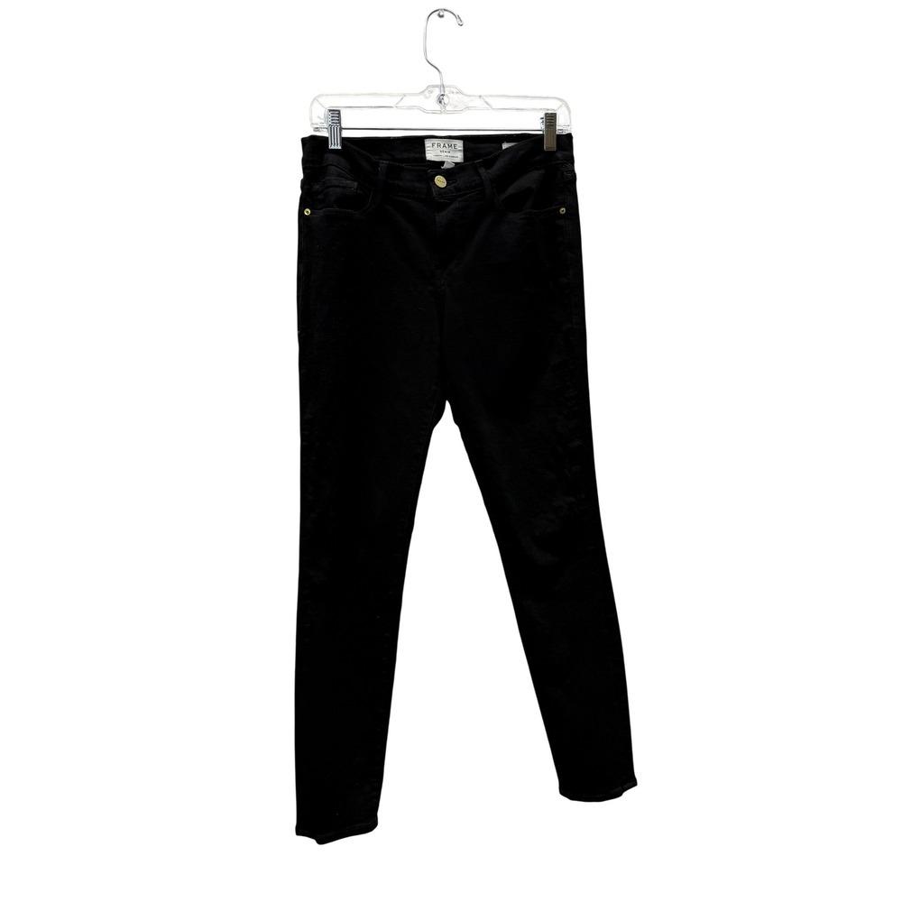 FRAME Denim Skinny Jeans Women's Size 8 Black Excellent Solid Gold Hardware